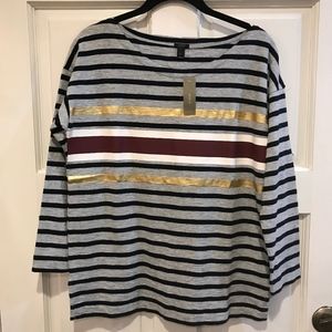 J Crew Small Navy Gray Gold Foil Striped Top
